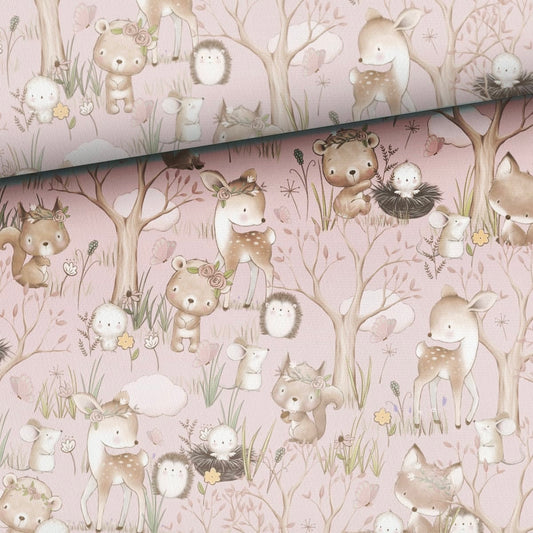 Kissen mit Geburtsdaten "Waldtiere rosa"